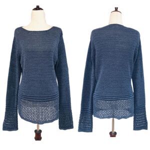 BCBGMaxAzria Blue Open Weave Tunic Sweater Long Sleeve Semi Sheer Size‎ Large
